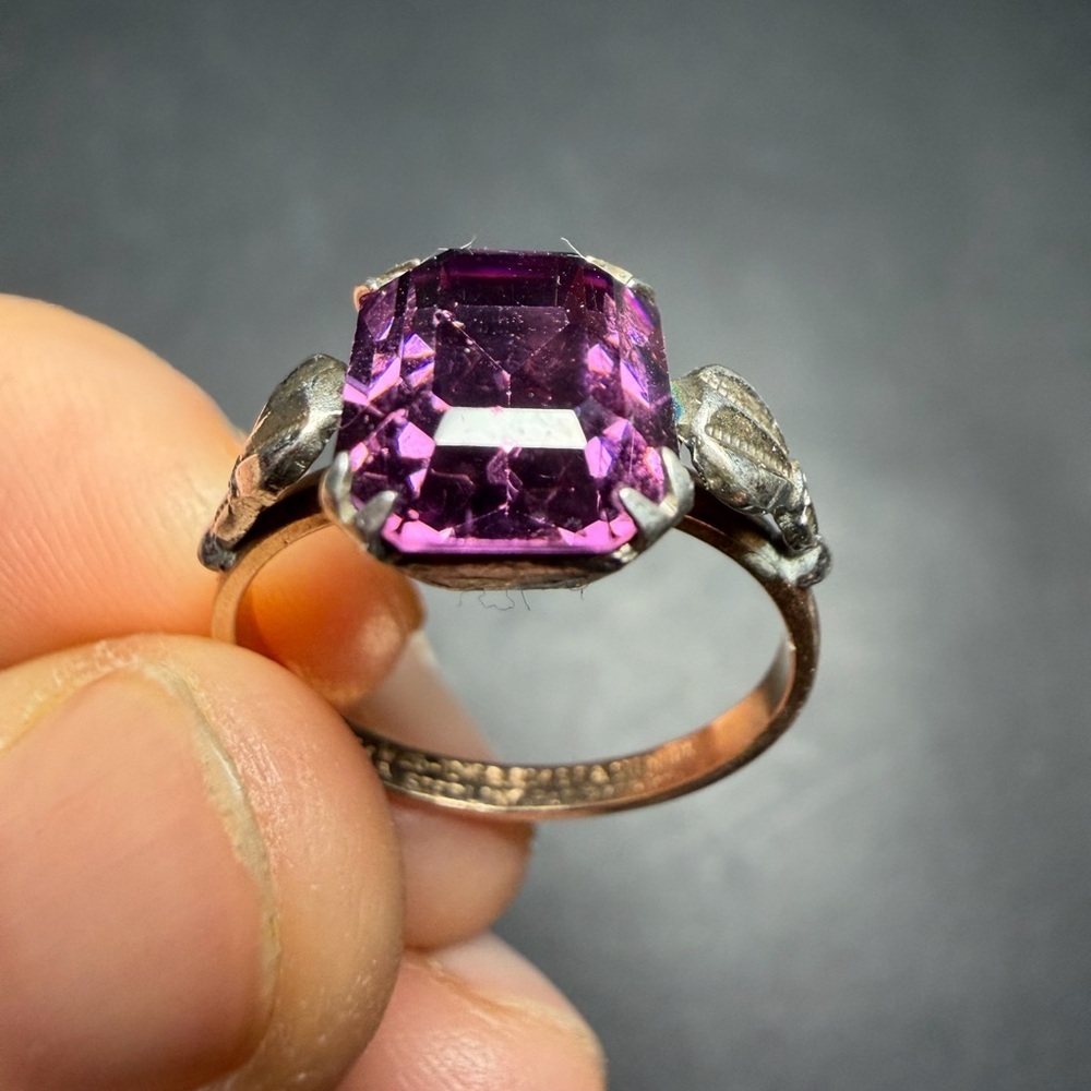 Vintage Amethyst Purple Stone Ring 10K Gold filled Sterling Silver